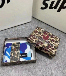 Bape Wallet Multiple Colours CAMO Blue Nylon Bi-Fold Bathing Ape Head New